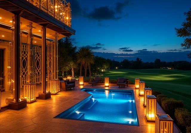 Terrazza panoramica allestita per un banchetto serale